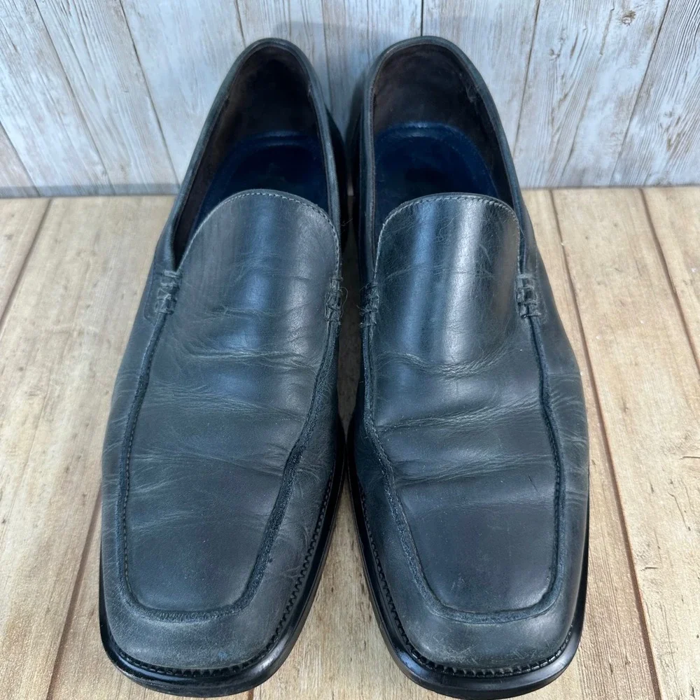 Johnston &‎ Murphy Loafers Mens 9.5 M Grey Leather Square Toe Dress Shoes Italy
